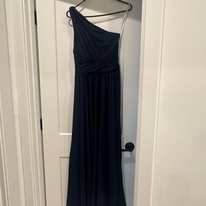 Elegant One-Shoulder Navy Dress